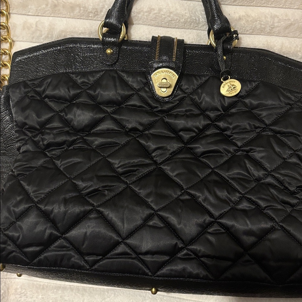 Brahmin Black Quilted Leather Briefcase - Picture 2 of 15
